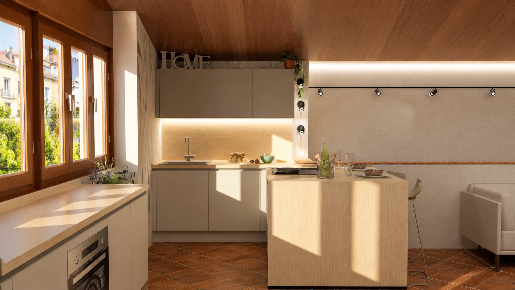 Cucina Scandinava Angolare con Penisola Neutro - progetto LiFE realizzato per Marcello - vista 3
