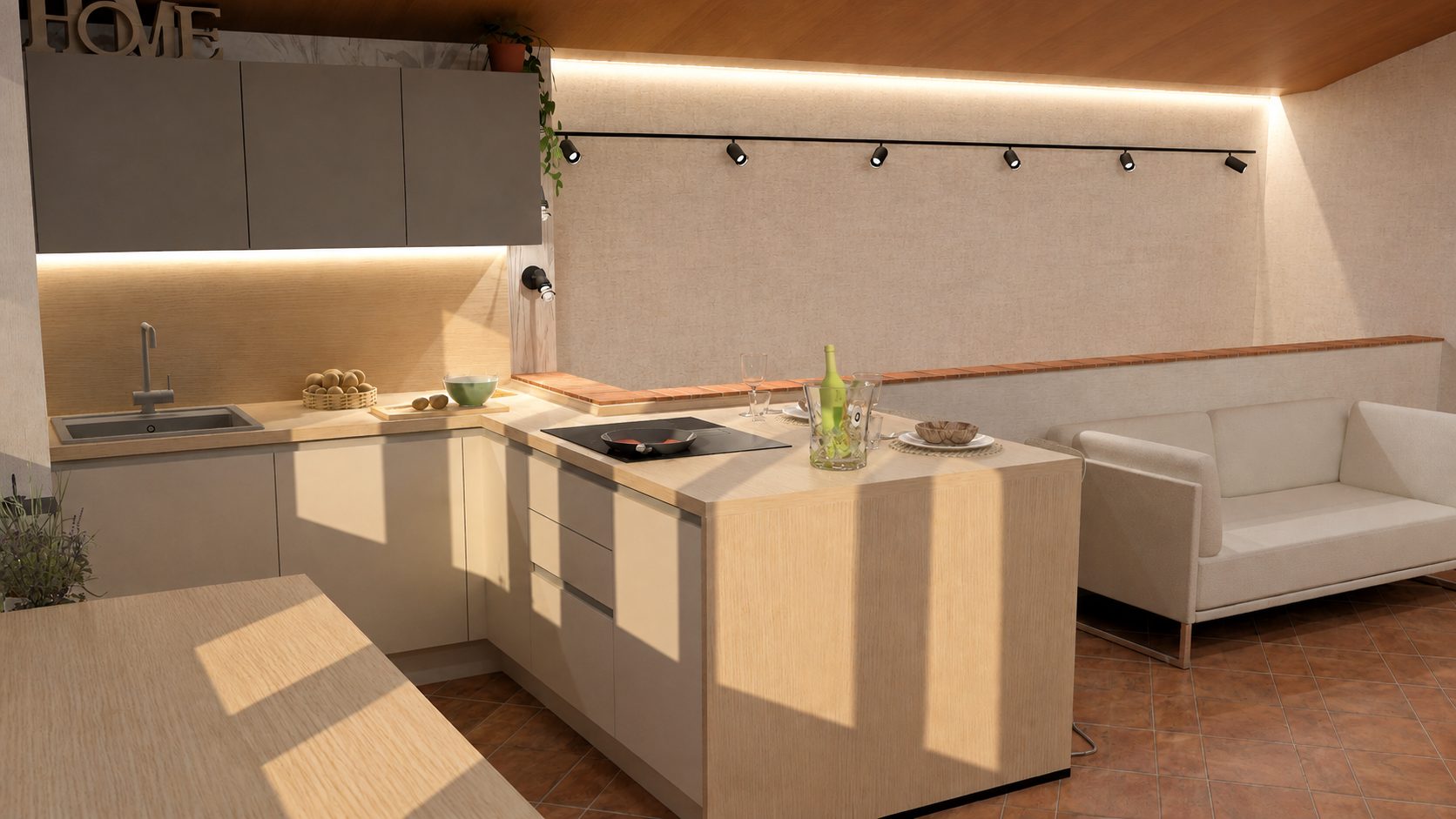 Cucina Scandinava Angolare con Penisola Neutro - progetto LiFE realizzato per Marcello - vista 4