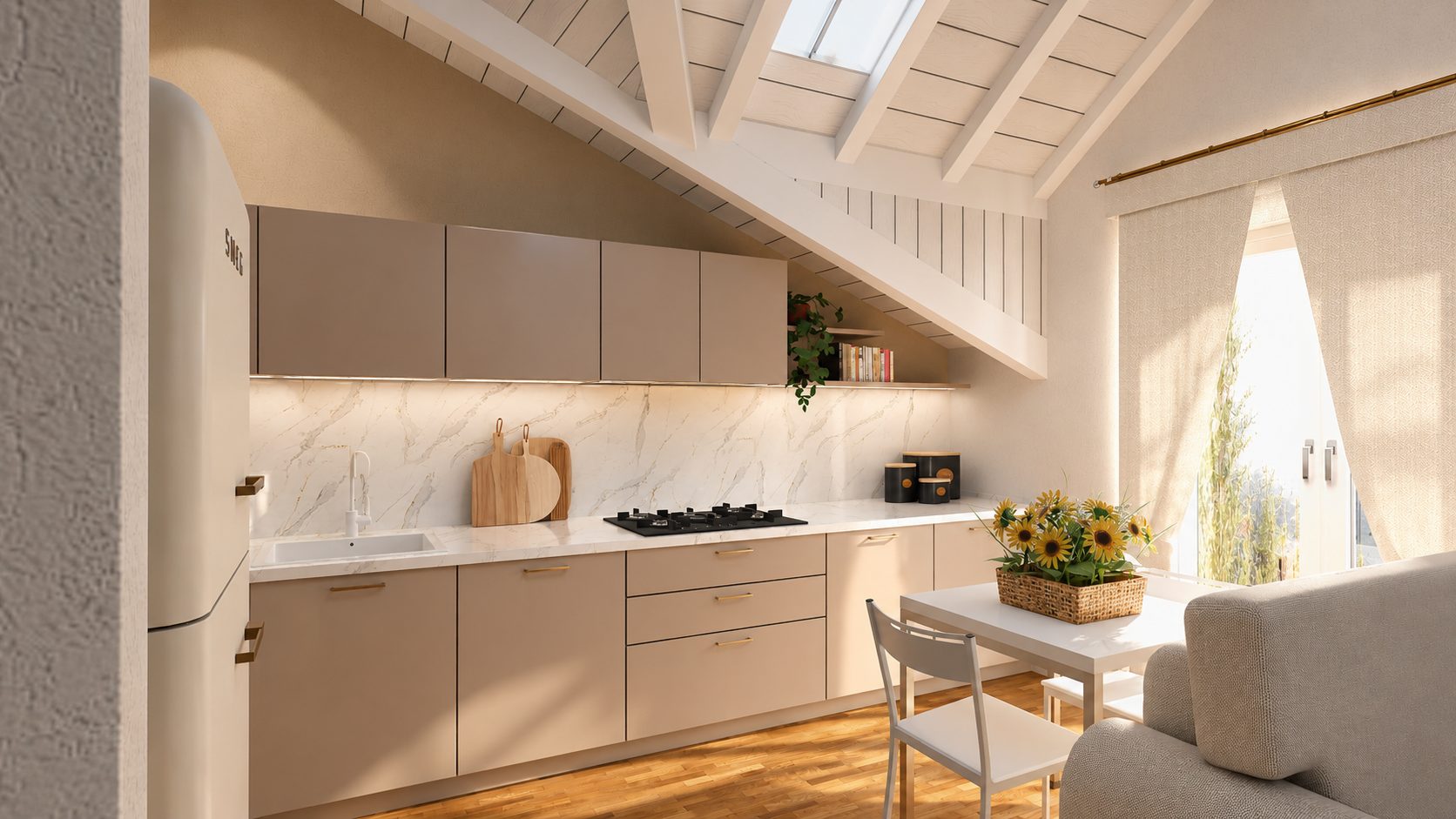 Cucina Contemporanea Angolare Neutro - progetto LiFE realizzato per Aurora - vista 2