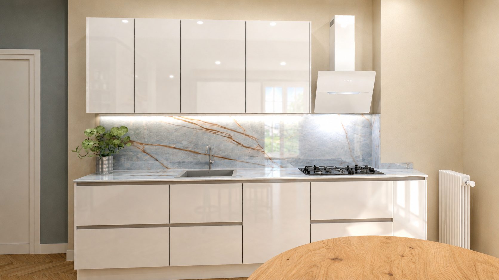 Cucina Minimalista Lineare 2 Pareti Bianco - progetto LiFE realizzato per Stefano e Cinzia - vista 3