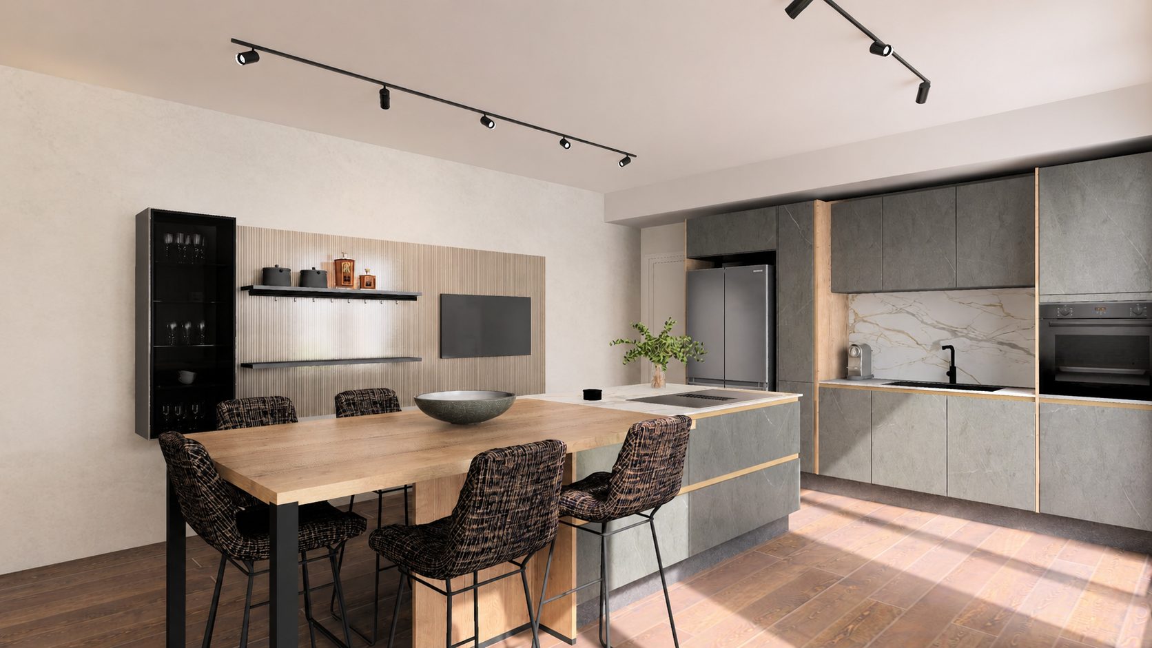 Cucina Industrial Lineare con Isola Grigio - progetto LiFE realizzato per Andrea e Jessica