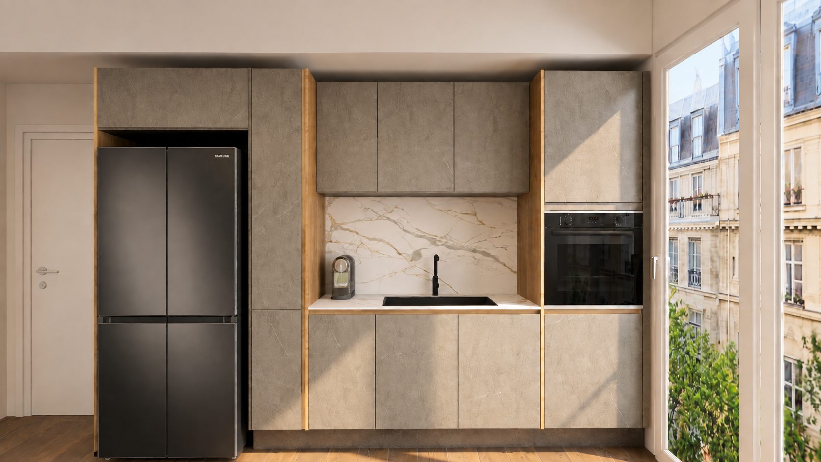 Cucina Industrial Lineare con Isola Grigio - progetto LiFE realizzato per Andrea e Jessica - vista 3